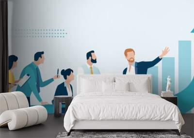 Growth, strategy, presentation. The Leader. Discussing business plan. Vector illustration Wall mural