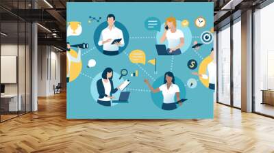 Network. Teamwork. Team cooperation concept. Business vector illustration. Wall mural