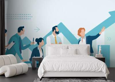 Presentation, vision, strategy . The female leader. Discussing business plan. Vector illustration Wall mural