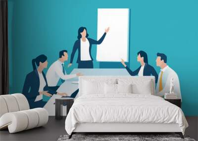 School, education, learning. Business illustration. The business team listens to the teacher.  Wall mural