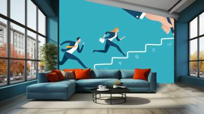 Stairs to the goal. Businessman‘s hand drawing a line leading to the target. Business vector concept illustration Wall mural