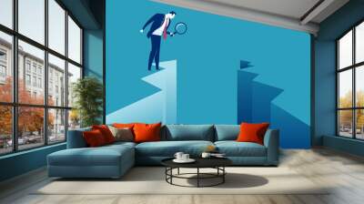 The gap. Manager examining a hole. Failure, obstacle, problems concept vector illustration. . Wall mural