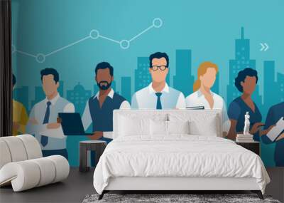 The leader and his team. Business vector illustration.  Wall mural