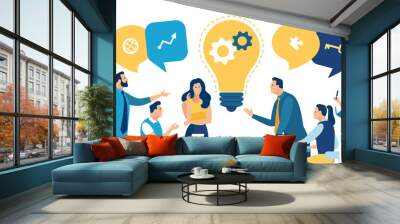 The team is working on a new project. Light bulb as a symbol of new idea and solving problems. Vector illustration.. Wall mural