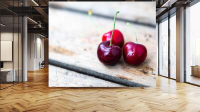 fresh cherry on wooden table Wall mural