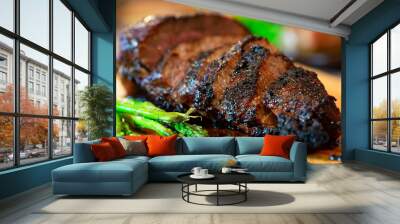 Grilled tri-tip beef with asparagus Wall mural