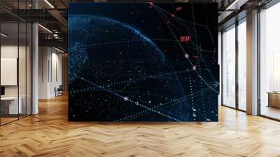 Spinning earth with digital data grid Wall mural