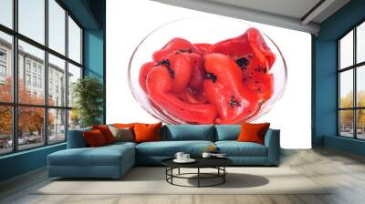 Fire roasted red peppers in bowl separated on white background Wall mural