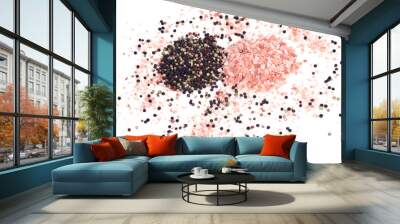 Himalayan pink salt and rainbow peppercorns on white background Wall mural