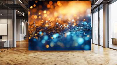 Abstract Christmas theme pattern with golden light,  orange and blue bokeh background. 3D illustration. Wall mural