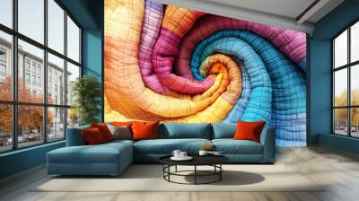 colorful swirl pattern of many quilt, 3D illustration. Wall mural