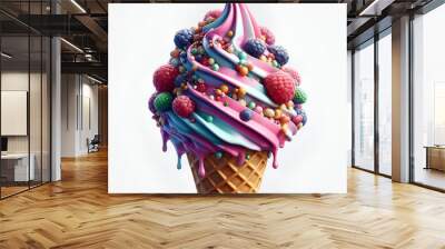 Ice cream cone on white background generative AI. Wall mural