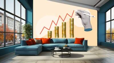 Finance performance of return on investment ROI. business profit growth, sales growth margin revenue with a symbol. Wall mural