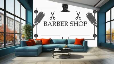 Modern logo for a barbershop, scissors and comb, elegant ornament Wall mural