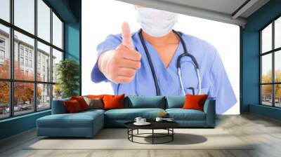 Young doctor with mask and stethoscope isolated on white backgro Wall mural