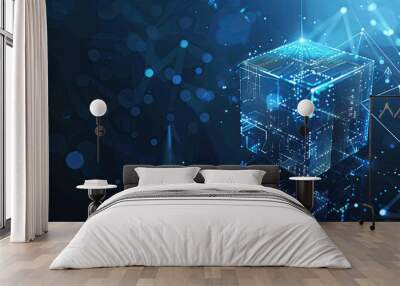 3D Blockchain technology with abstract background Wall mural