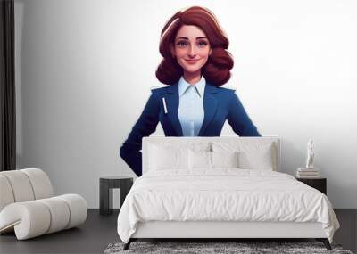 3d cartoon character cute smiling portrait business woman, isolate on white background, image ai midjourney generated Wall mural