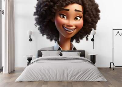 3D cartoon character happy smiling black young woman cheerful, isolated on white and transparent background, ai generate Wall mural