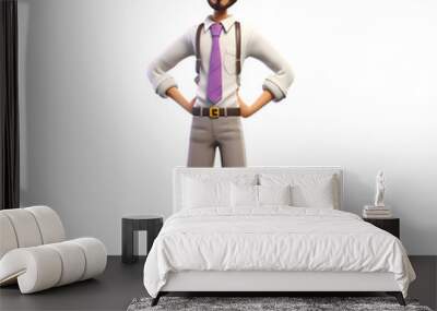 3D cartoon character happy smiling young businessman standing posing in a suit with his arms crossed, full body isolated on white and transparent background, ai generate Wall mural