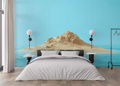 3D sand island isolated on blue background Wall mural