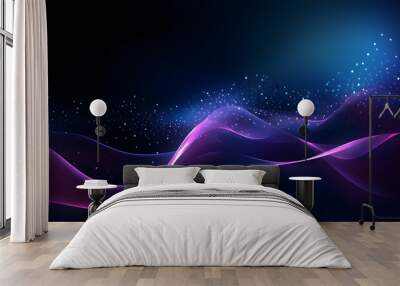 abstract technology futuristic background purple and blue light with waves lines design, AI generate Wall mural