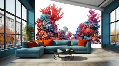 Beautiful colorful Tropical coral reef frame border, underwater world idea concept, isolated on white transparent background, ai generate Wall mural