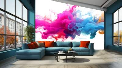 Colorful ink splashes acrylic colored smoke watercolor in water, Abstract background. Color explosion frame border elements for design, isolated on white and transparent background Wall mural