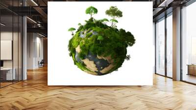 Ecology concept Green planet earth with tress world environment and earth day, Sustainable green Eco-friendly creative idea concept design, isolated on white and transparent background, ai generate Wall mural