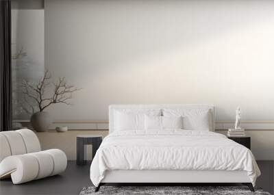 Empty room in a modern minimalist house with white wall wallpaper, in the style of Japanese zen inspired, beige, minimalist stage design  Wall mural