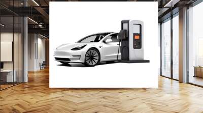 EV charging station for electric car in concept, EV car, isolated on white background, image ai generate Wall mural