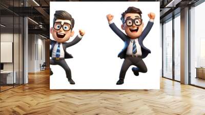 Group of 3D cartoon character Full body businessman ceo boss freelancer manager overjoyed excited happy cool fun celebrating, isolated on white and transparent background Wall mural