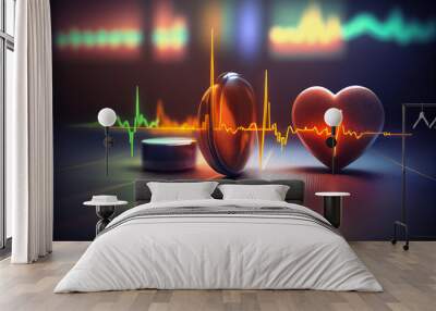 heart beat on monitor Innovative technology perating room futuristic medical interface control panel of the monitor, image ai midjourney generated Wall mural