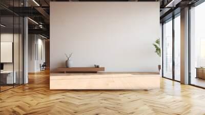 interior of empty room with white wall, in the style of Japanese zen inspired, beige, minimalist stage design  Wall mural