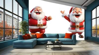 Set of 3D cartoon character Santa Claus Marry Christmas happy smile dancing have fun, isolated on white and transparent background, ai generate Wall mural