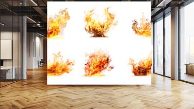 Set of fire flames elements design isolated on white and transparent background Wall mural