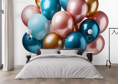 Pink, blue, golden party balloons isolated on transparent background.  Wall mural