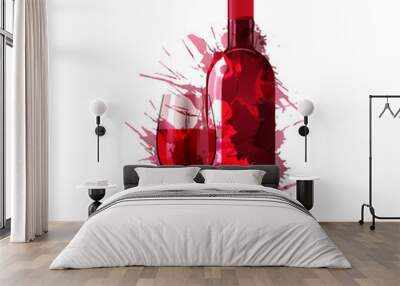 Bottle and glass of wine made of colorful splashes Wall mural