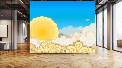 cartoon style sun and clouds Wall mural