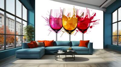 Three wine glasses with splashes Wall mural