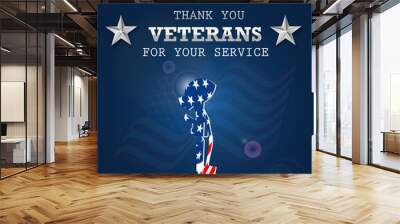 veterans day abstract banner background with united states waving flag. vector illustration design.  Wall mural