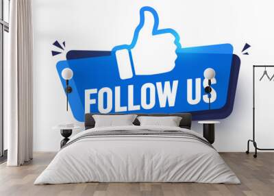 Blue Modern Label With Thumb Up And Text Follow Us Wall mural