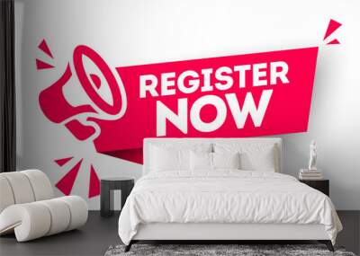 red vector banner register now with megaphone Wall mural