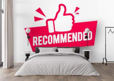 red vector illustration banner recommended with thumbs up Wall mural