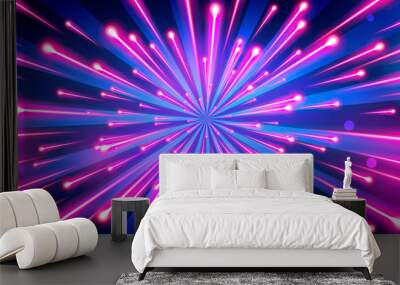 Vector Illustration abstract neon color big bang fireworks, galaxy background, speed of light Wall mural