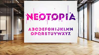 Vector illustration abstract technology neon font and alphabet. techno effect logo designs. Typography digital space concept.  Wall mural