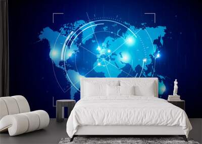 Vector Illustration Futuristic World Map With Target In Cyber Look Wall mural