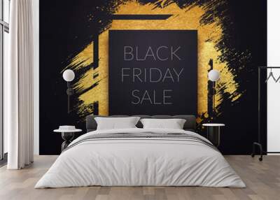 Vector Illustration Golden Brush Label For Black Friday Sale. Wall mural