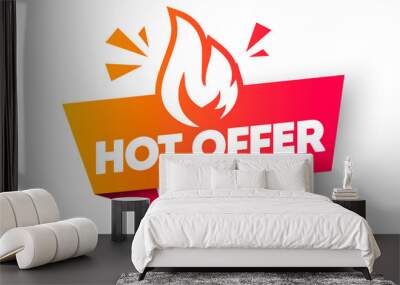 Vector Illustration Hot Offer Label. Modern Web Banner Element With Flame Wall mural