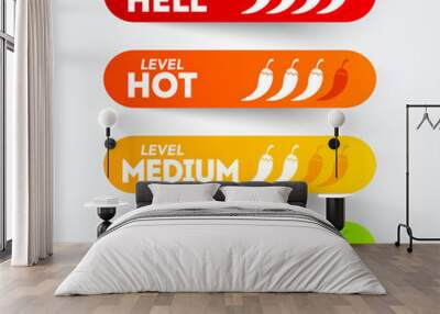 Vector illustration hot red pepper strength scale indicator setwith mild, medium, hot and hell positions Wall mural