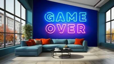 Vector Illustration Modern Game Over Neon Sign With Blue And Pink Glow Effect Wall mural